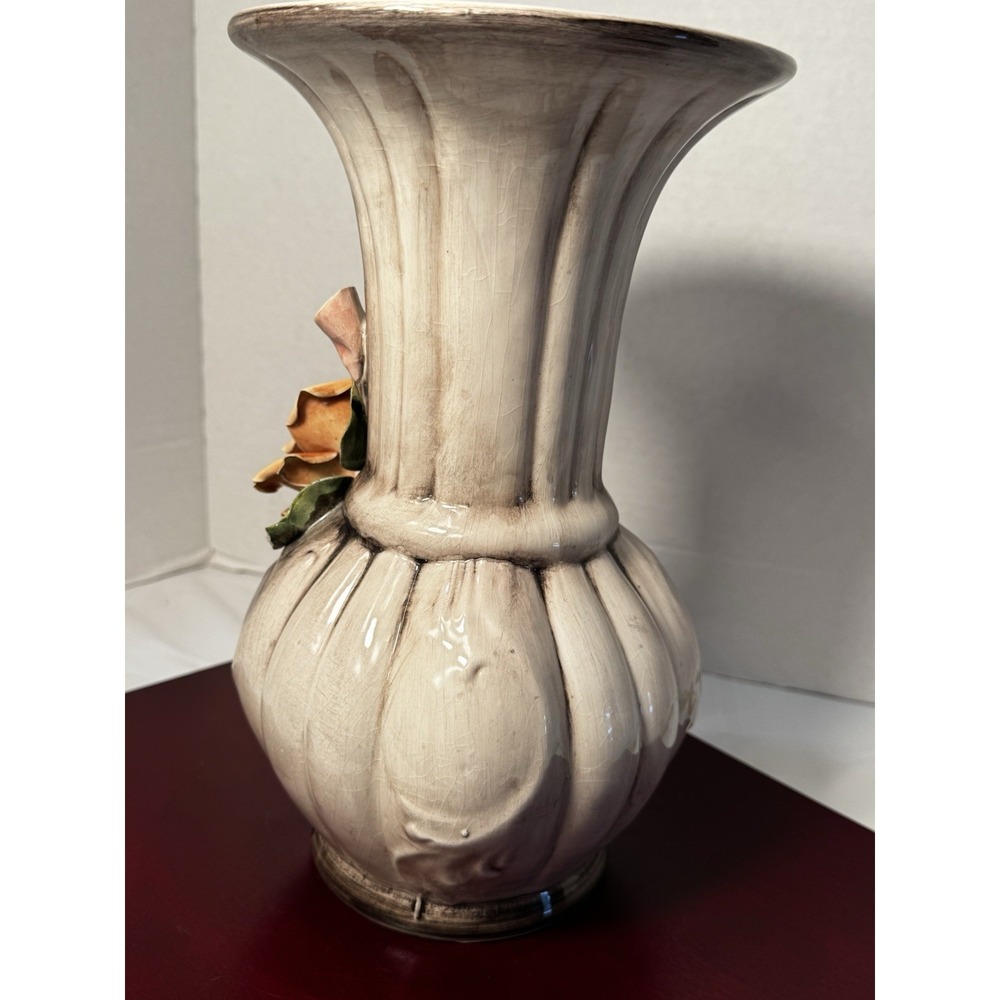 Vintage Italian Crown Capodimonte Vase 12" Ceramic AS1032 Italy - Picture 5 of 16